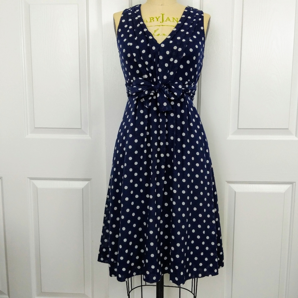 J Crew Elinor Navy/white polkadot Midi Dress